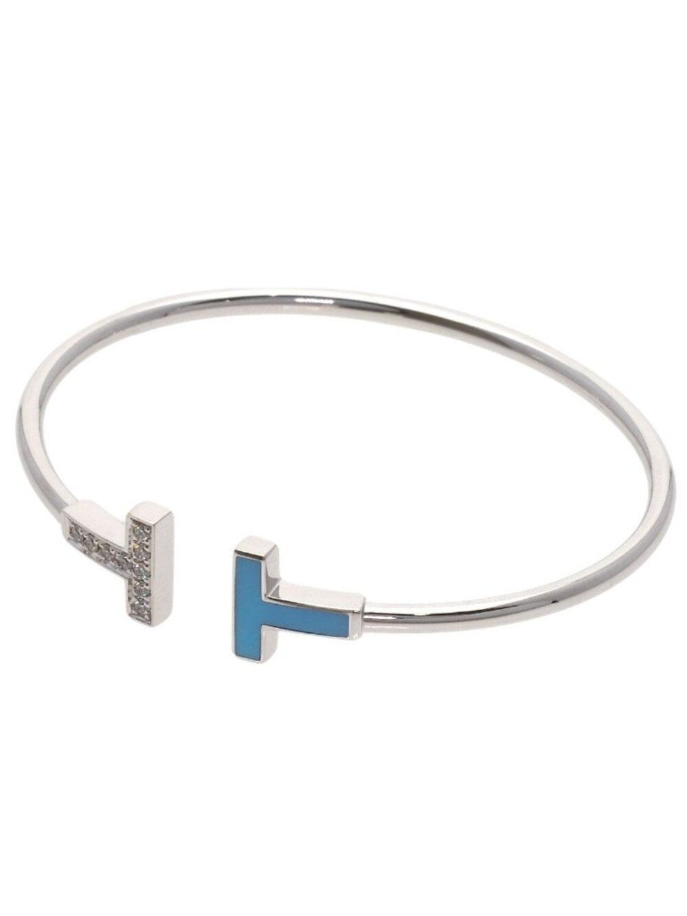 Tiffany & Co T Wire Turquoise Diamond Bracelet 18K White Gold